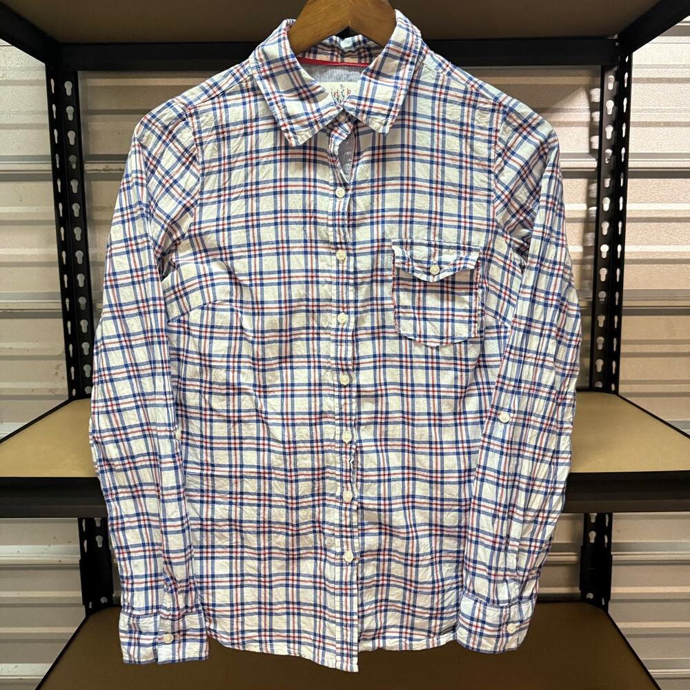 Girl Krazy Red White Blue Plaid Button Up Shirt Size M Women's Cotton